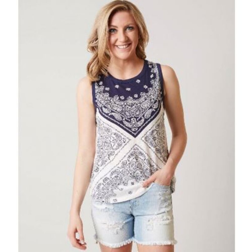 Lucky Brand Blue Bandana Tie Back Tank